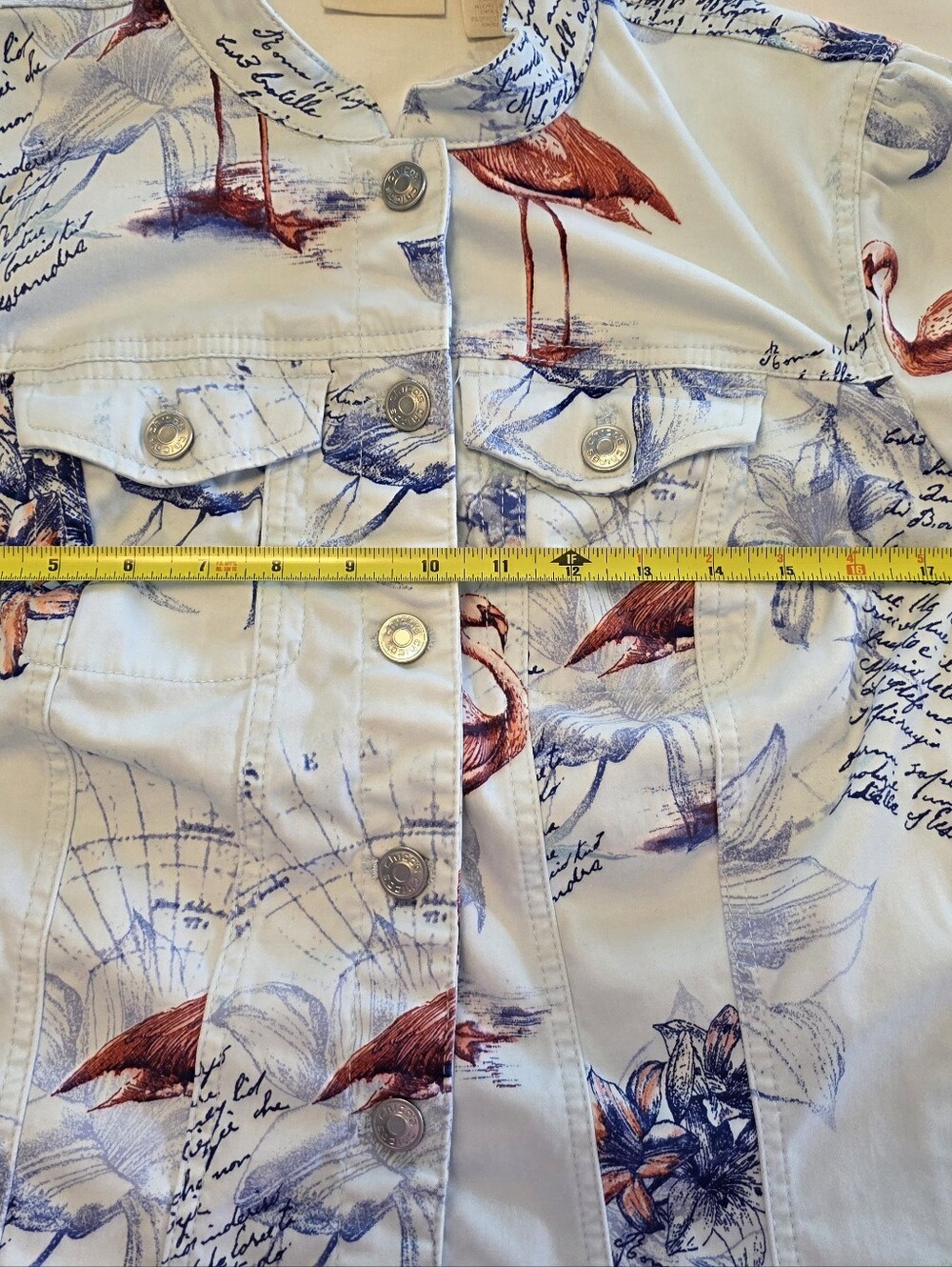 Chico's 'BON VOYAGE'Light Blue Printed Denim Jacket with Floral & Bird Motifhico - Picture 10 of 10